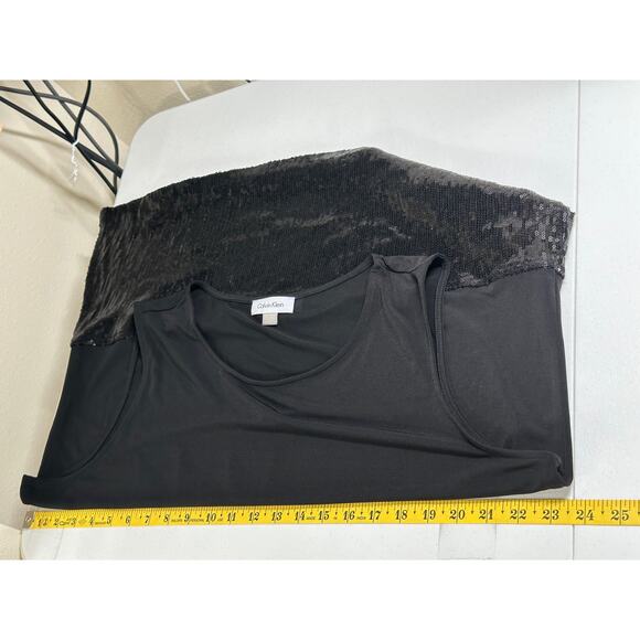 Calvin Klein Top Womens 1X Black Sleeveless Sequins‎ Party Sparkly Fairy Grunge - Picture 12 of 13